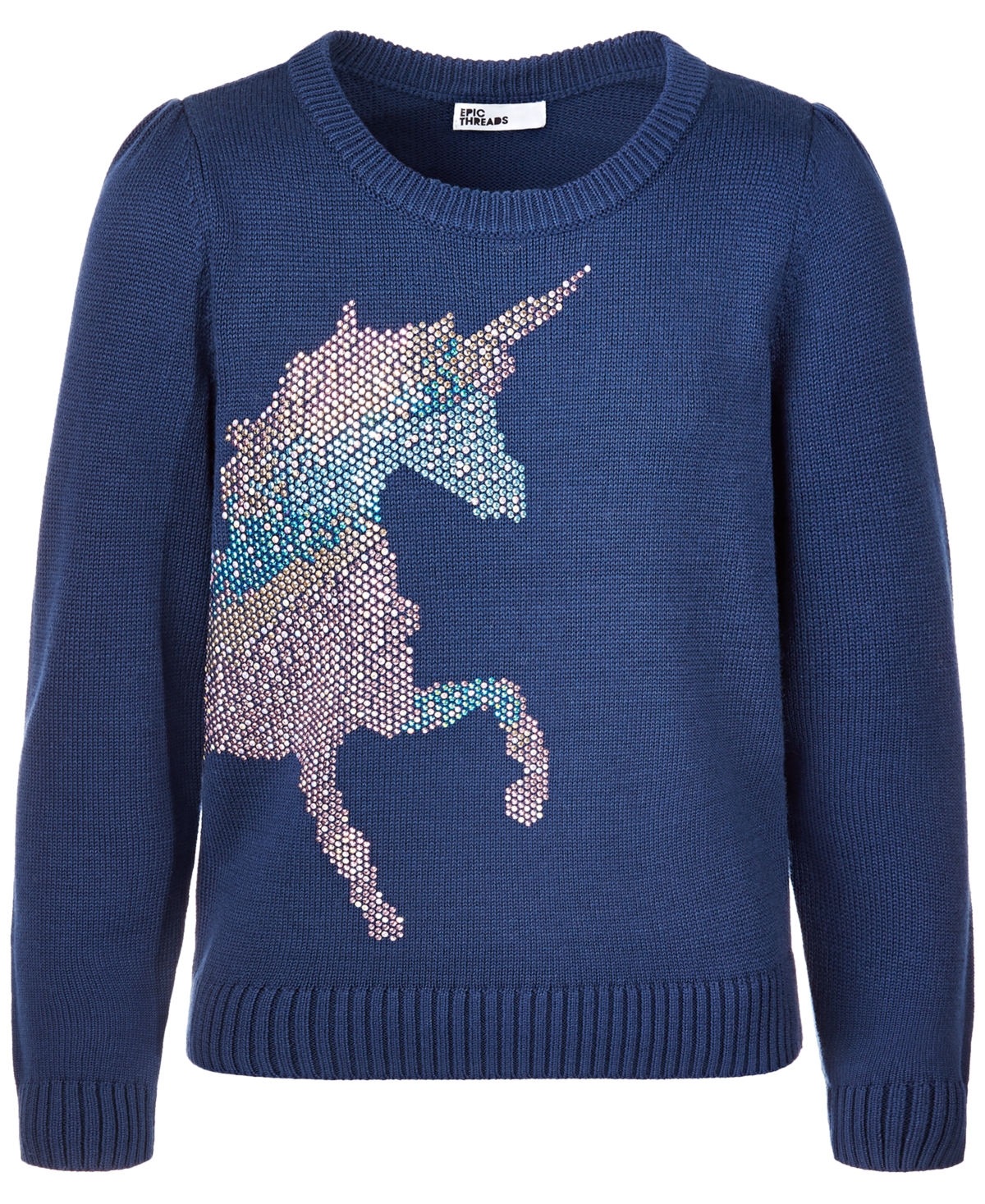 Epic Threads Little Girls Unicorn Crewneck Sweater, Created For Macy's In Navy Sea