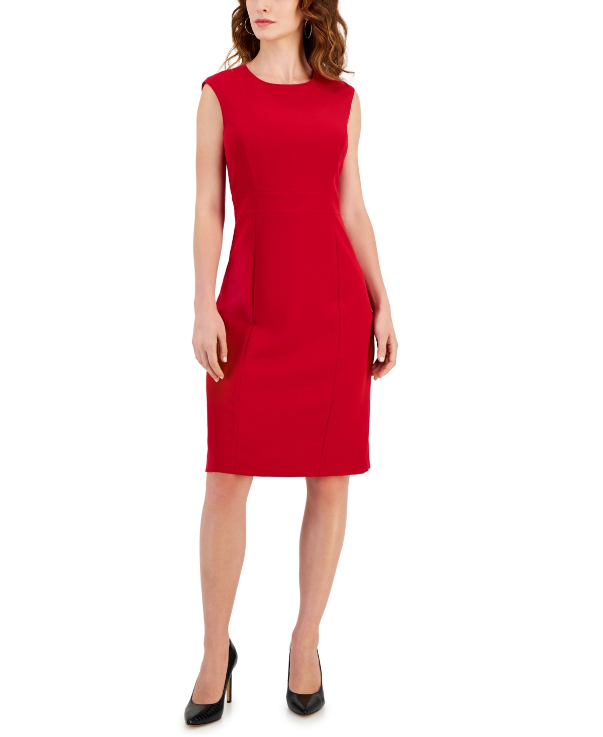 Shop Kasper Women's Sleeveless Princess-seam Sheath Dress In Fire Red