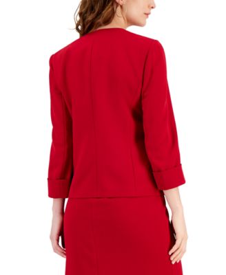 Women's Stretch Crepe Open-Front Roll-Sleeve Jacket, Regular & Petite