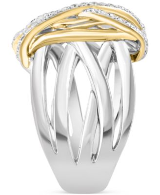 EFFY&reg; Diamond Contrasting Intertwined Crisscross Ring (1/4 ct. t.w.) in Sterling Silver & 14k Gold-Plate