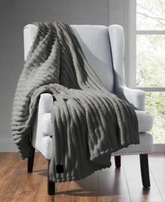 Brookstone - Ribbed Faux Fur Heated Throw, 50" x 60"