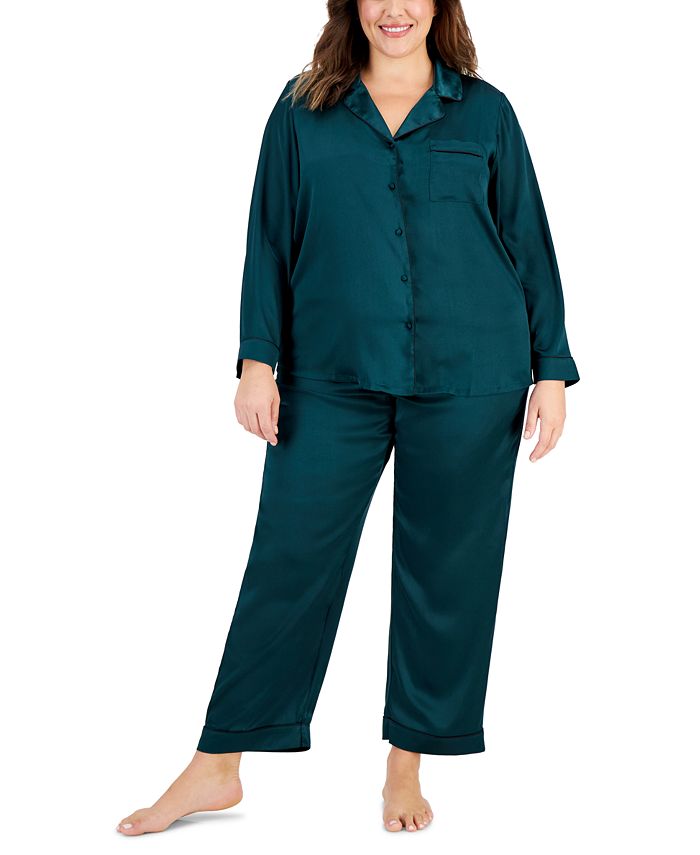I.N.C. International Concepts Plus Size Satin Notch-Collar Pajama Set ...