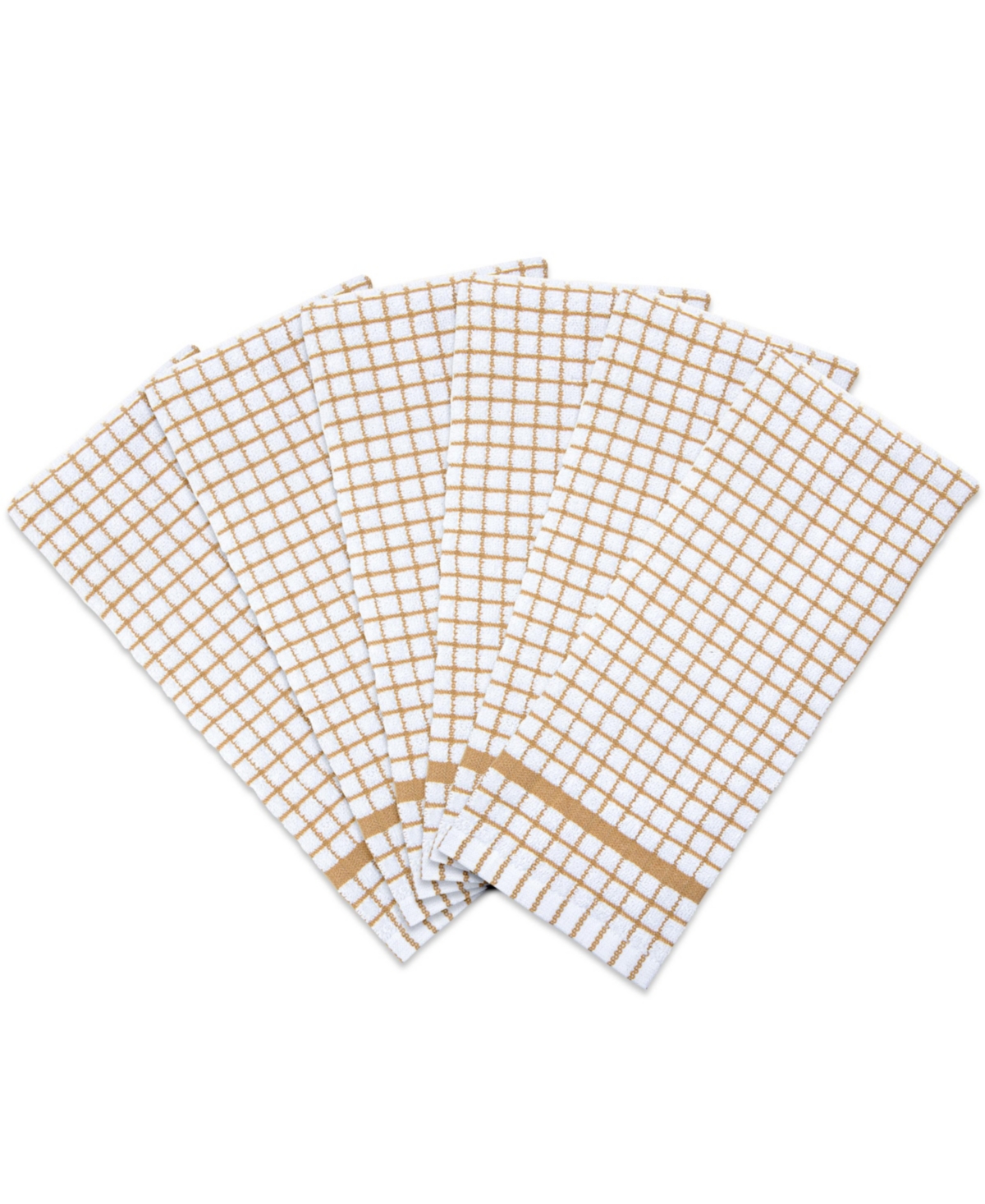 Classic Checkered Kitchen Towels (Pack of 6), 100% Cotton, 15x25 in. - Tan