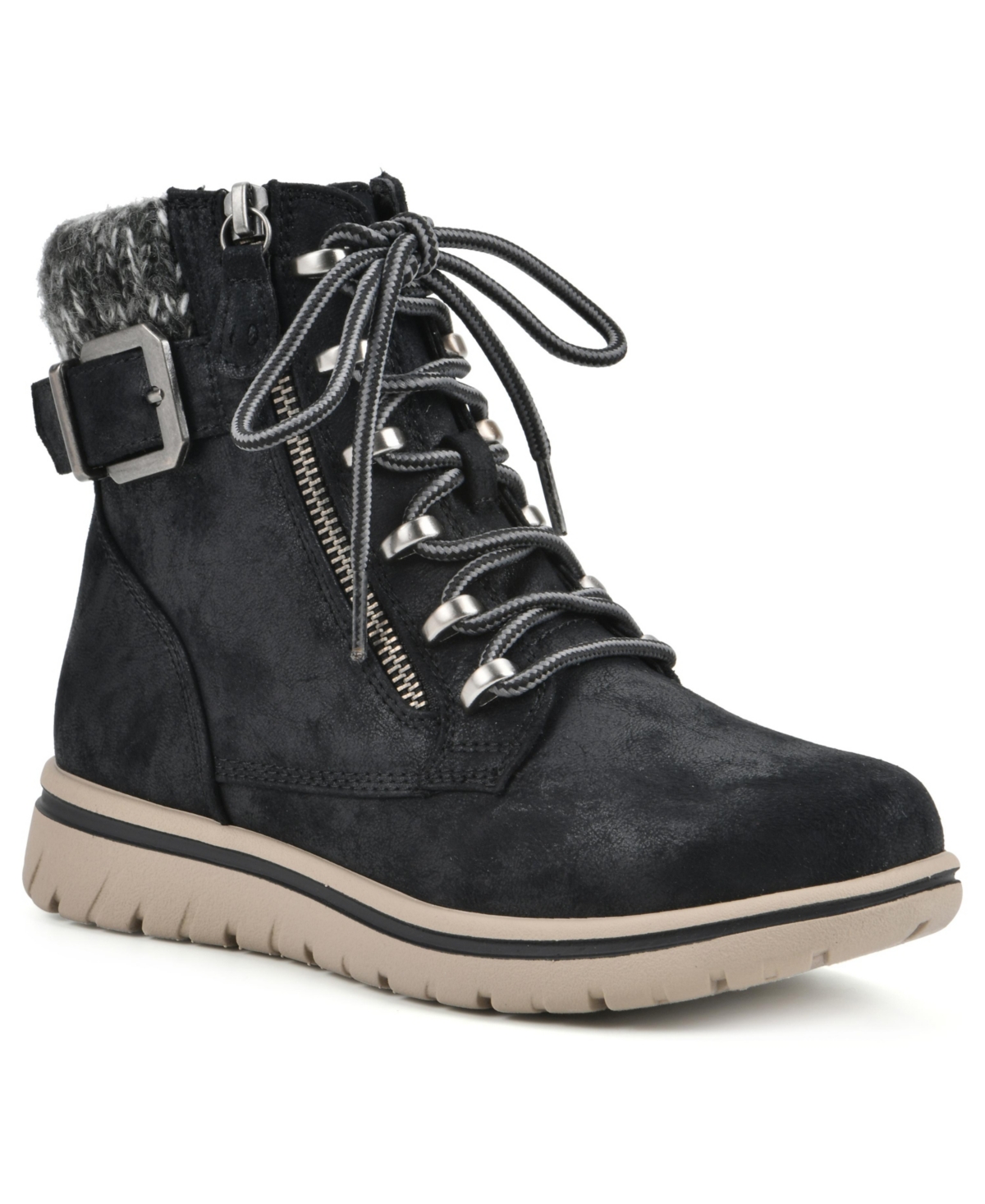 Cliffs By White Mountain Hearty Knit Collar Lace-up Boot In Black/fabric