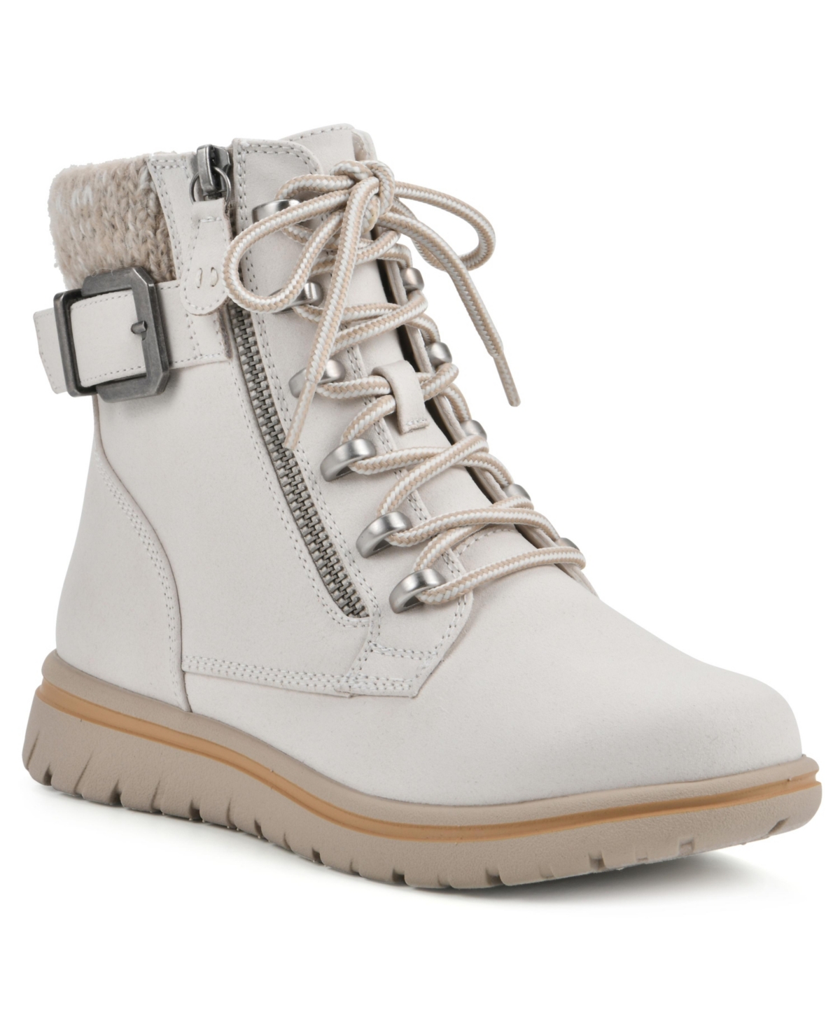 Cliffs By White Mountain Hearty Knit Collar Lace-up Boot In Winter White/fabric