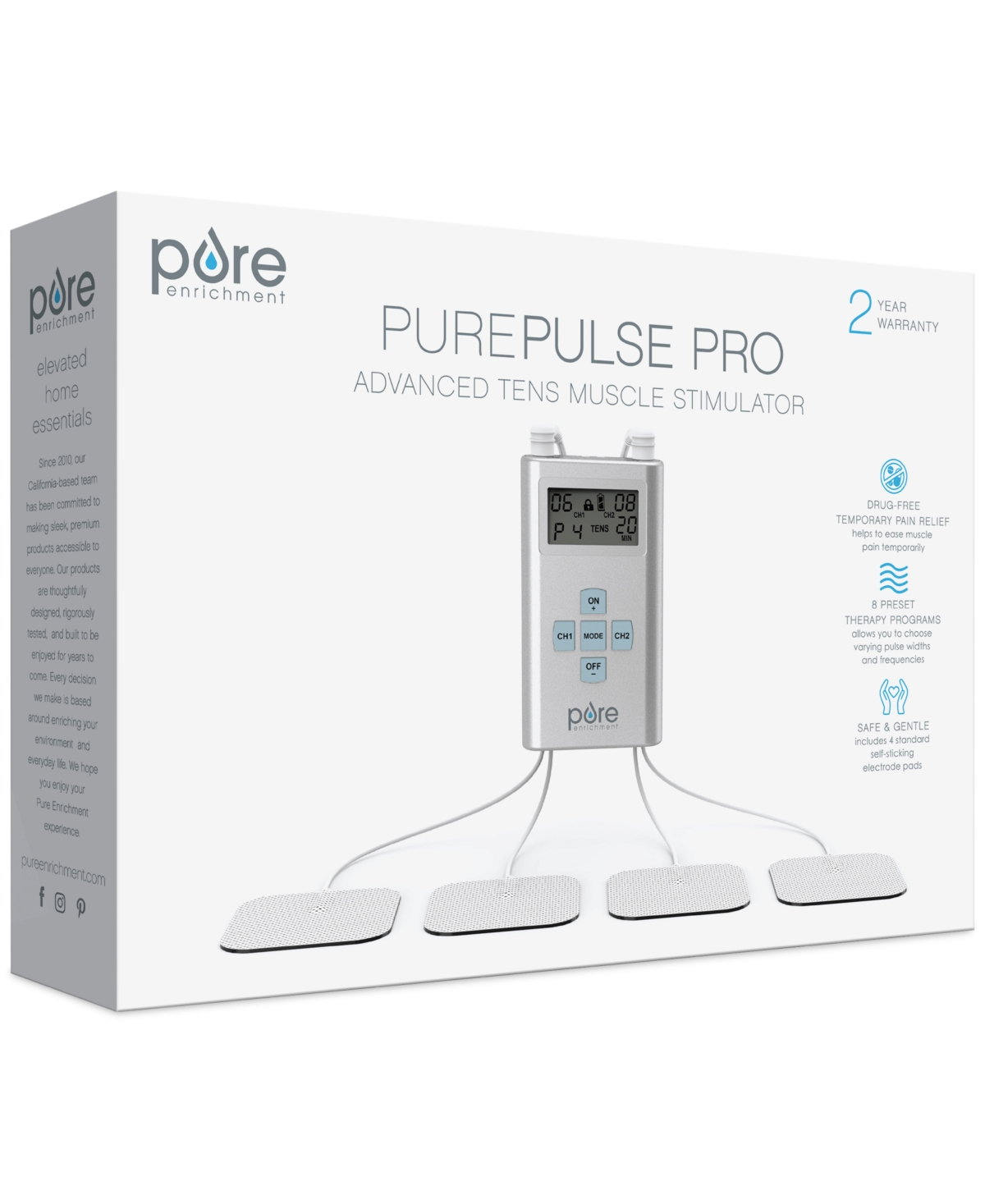 Pure Enrichment Purepulse Pro Advanced Dual Channel Tens Electronic Pulse Stimulator In Silver