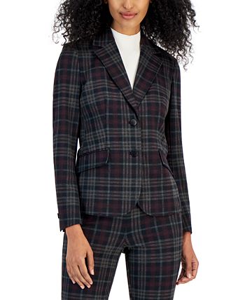 Anne Klein Womens Plaid Print Notched Collar Blazer Pull On Ankle