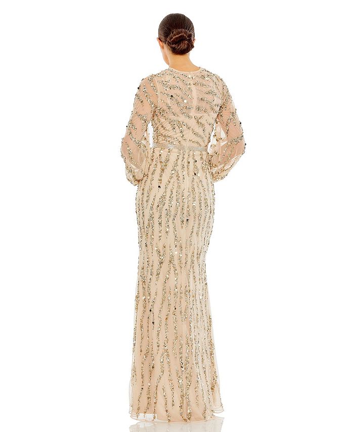 Mac Duggal Women's Embellished High Neck Puff Sleeve Trumpet Gown - Macy's