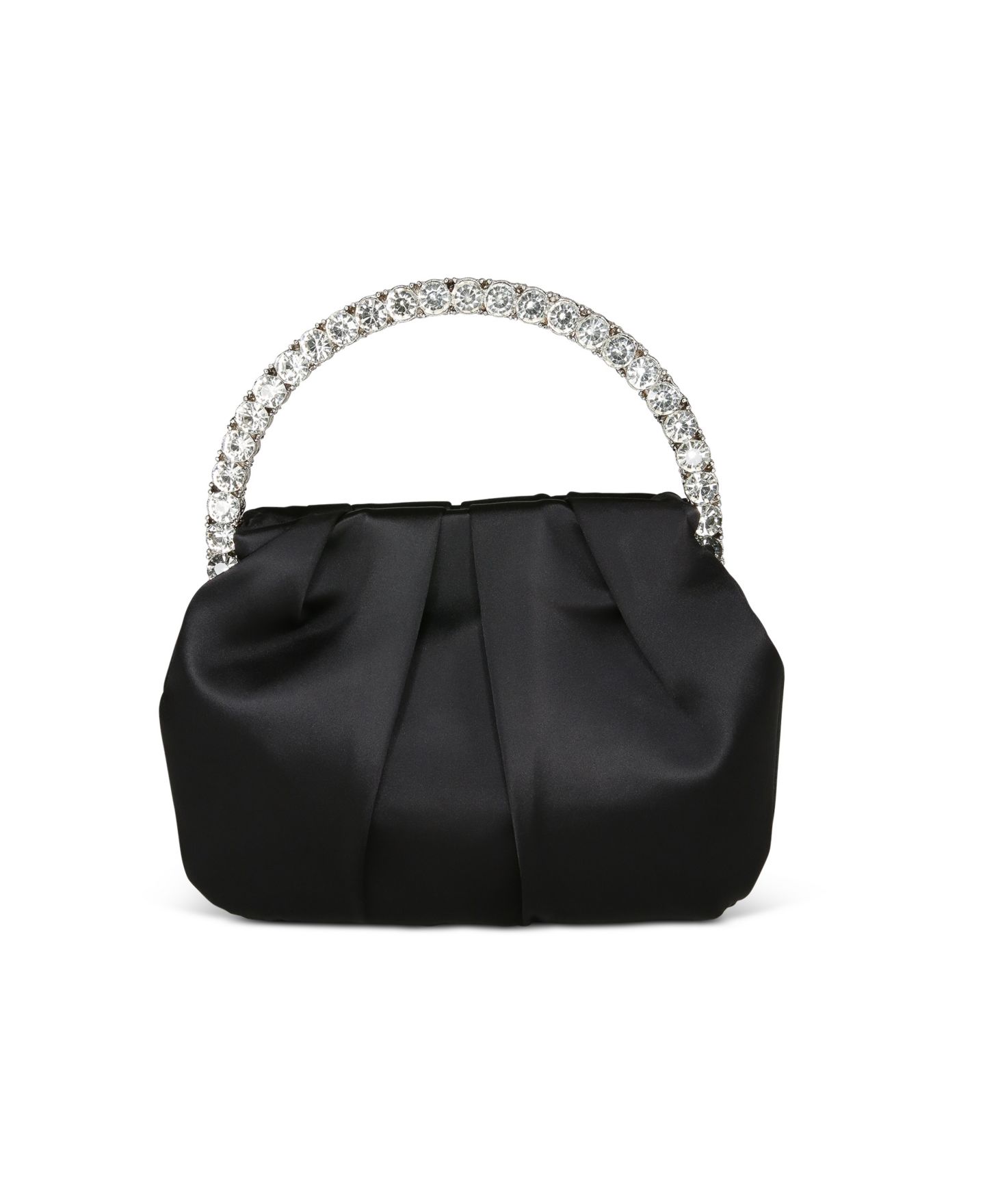 Женская сумка Jewel Badgley Mischka Audrey Satin Pouch with Rhinestone Handle Clutch, цвет: Чёрный — фото 1
