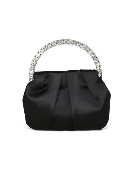 Женская сумка Jewel Badgley Mischka Audrey Satin Pouch with Rhinestone Handle Clutch, цвет: Чёрный