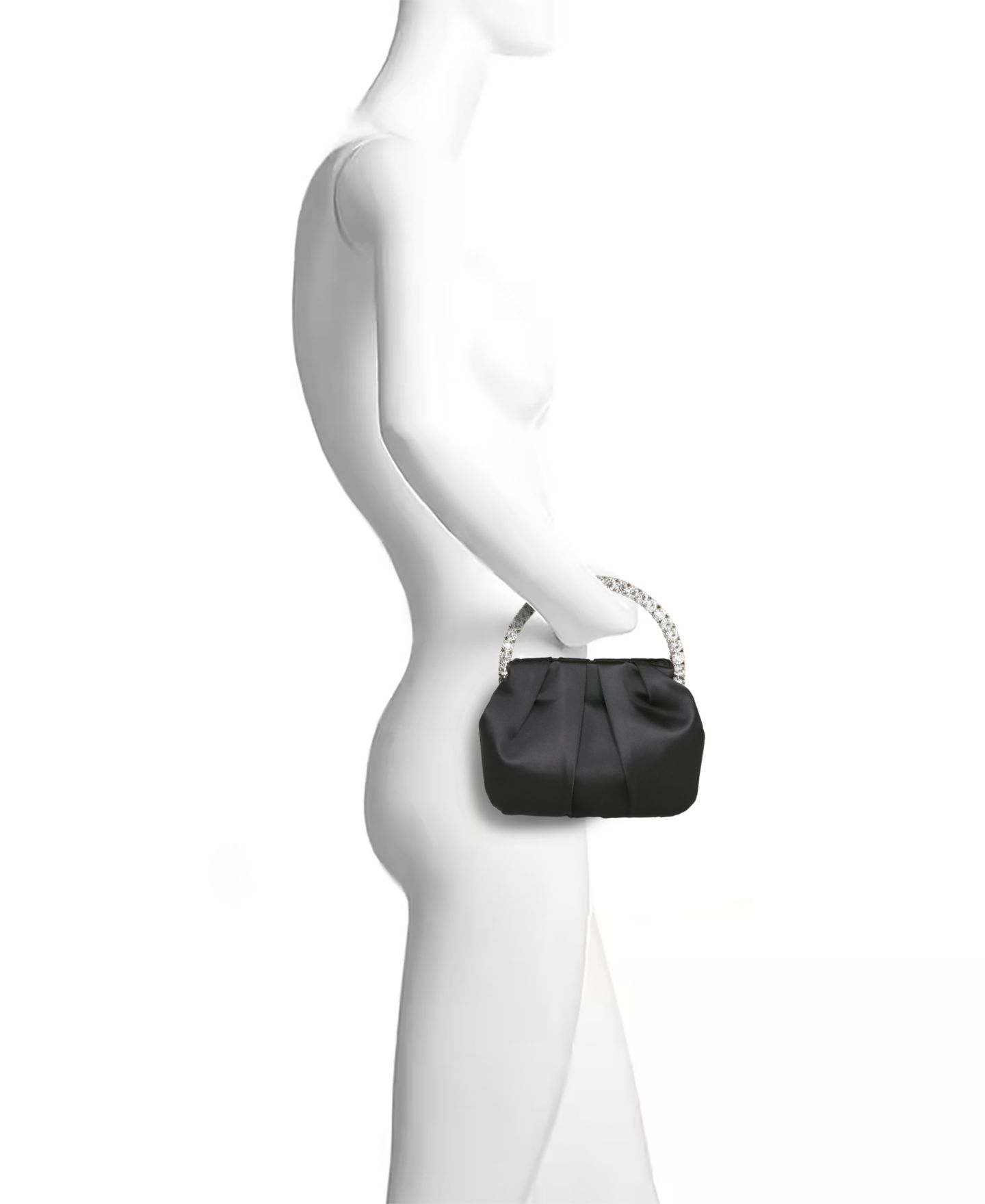 Женская сумка Jewel Badgley Mischka Audrey Satin Pouch with Rhinestone Handle Clutch, цвет: Чёрный — фото 3