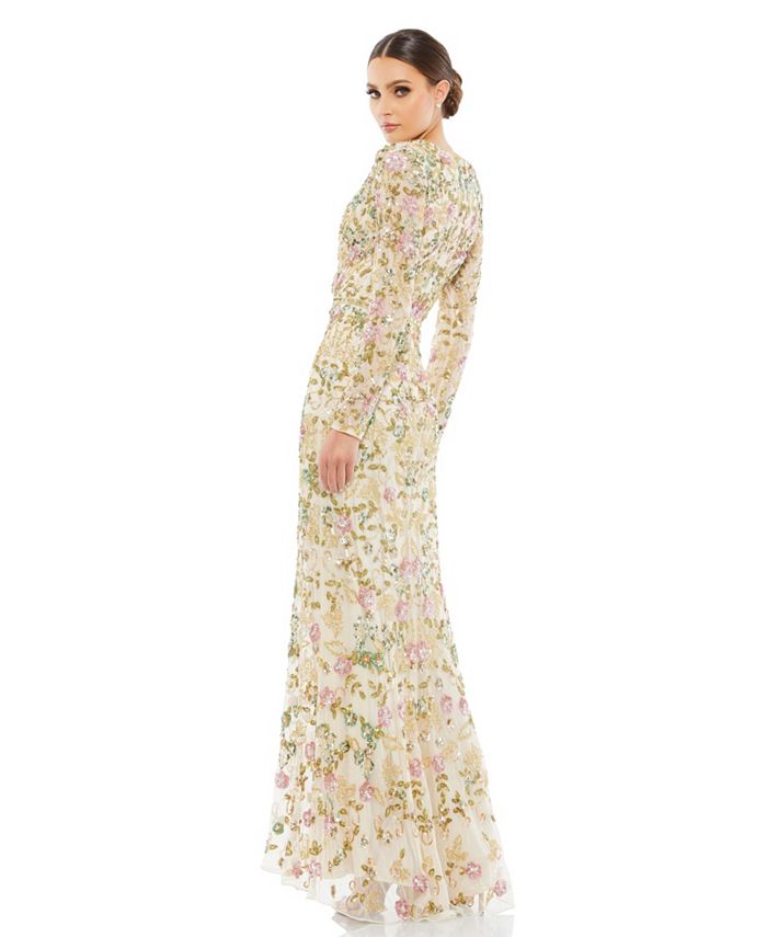 Mac Duggal Women's Floral Embellished Faux Wrap Trumpet Gown - Macy's