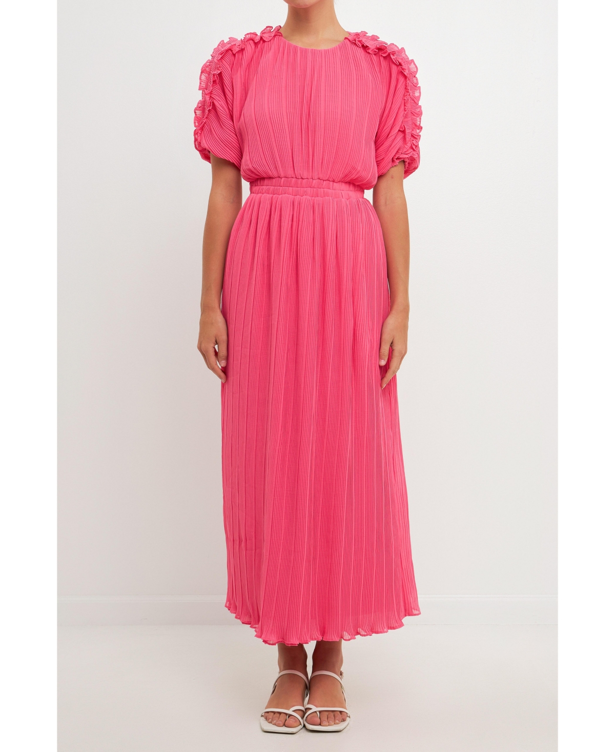 Women's Chiffon Plisse Back Cutout Maxi Dress - Pink