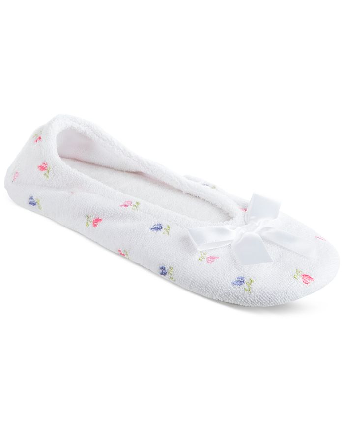 Isotoner women's embroidered terry ballerina sale slippers