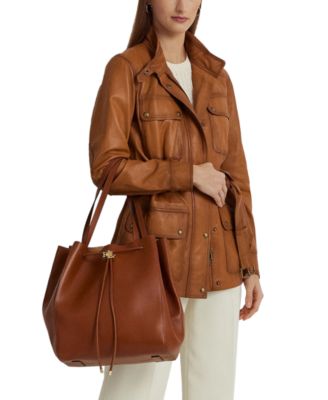 Lauren Ralph Lauren Andie Large Leather Drawstring Tote - Macy's
