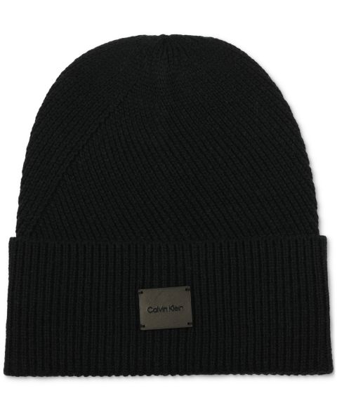Мужская шапка Calvin Klein Side Transfer Cuff Beanie, цвет: Чёрный