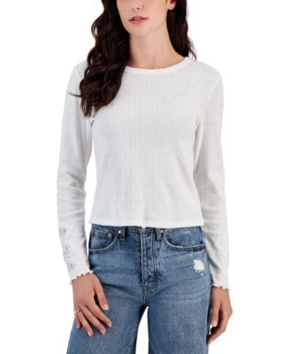 Hippie Rose - Juniors' Lace-Appliqu&eacute; Printed Crewneck Top