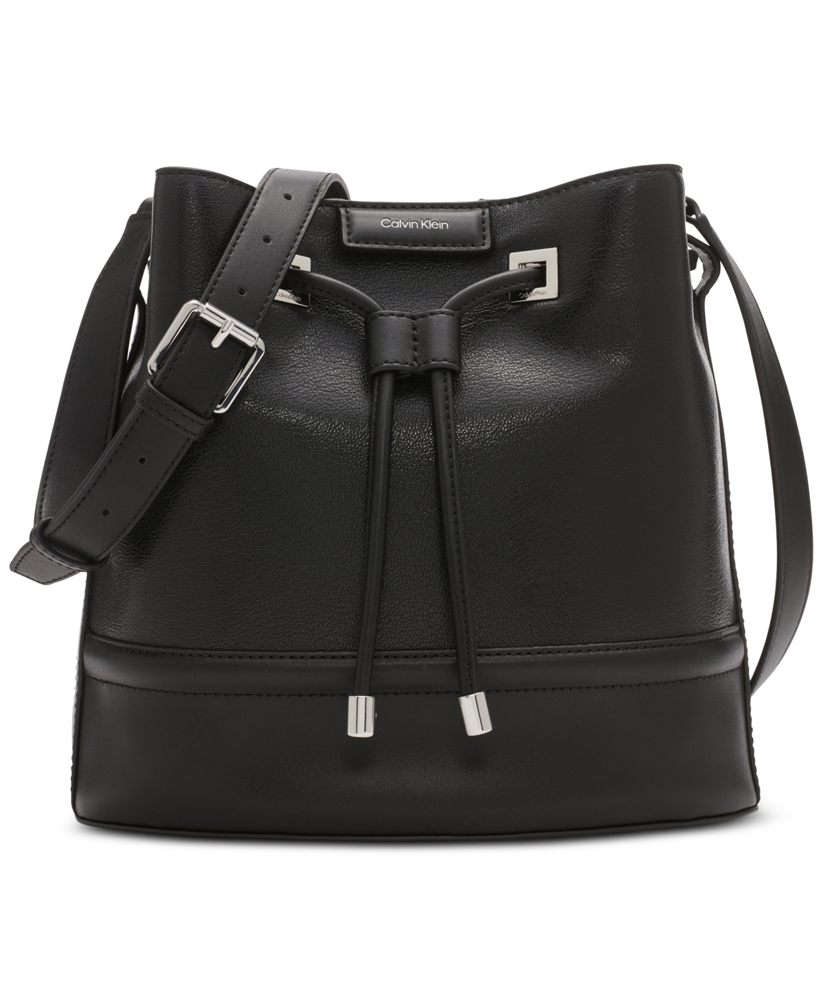 Calvin Klein Ash Drawstring Adjustable Bucket Bag In Black,silver