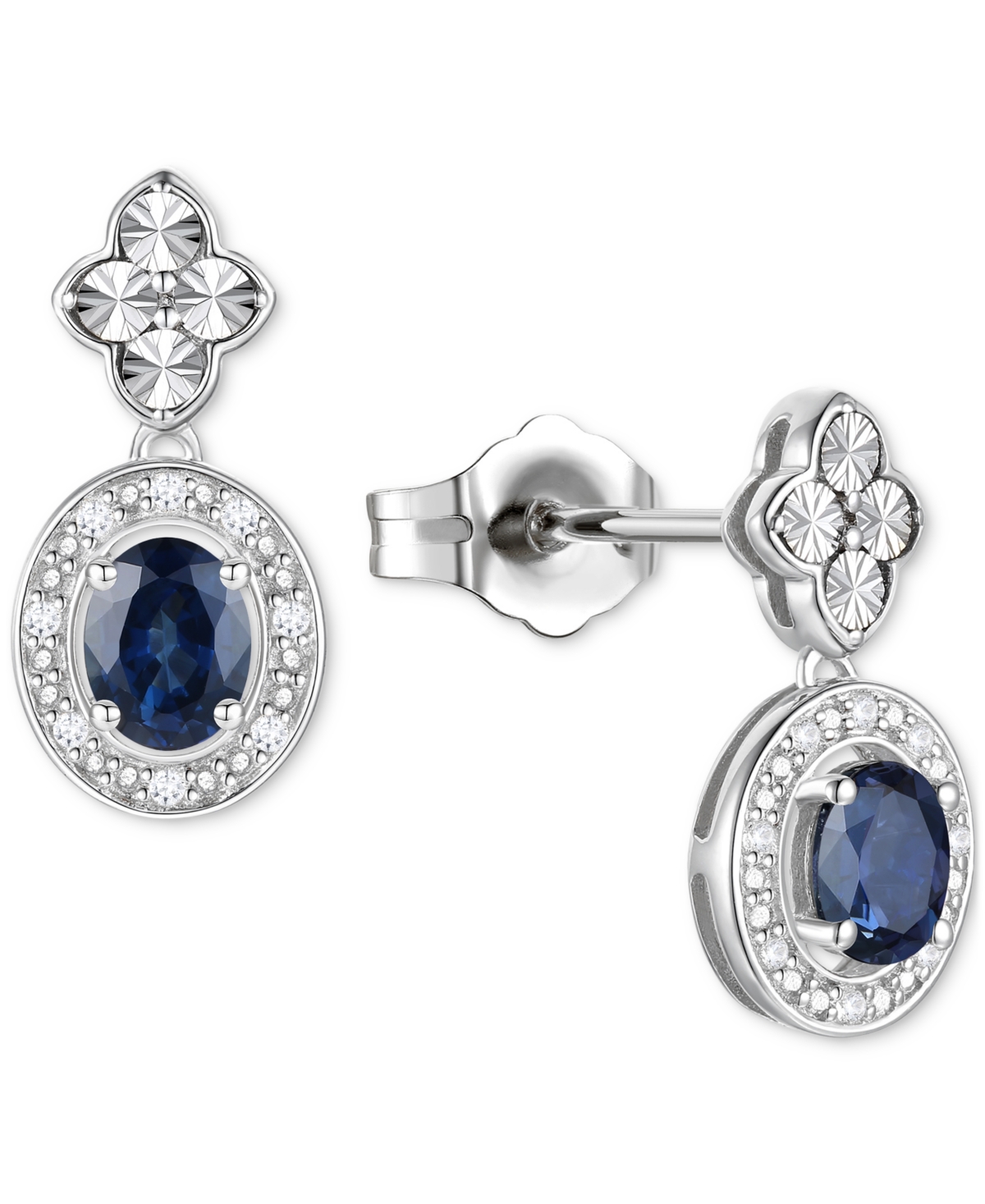 2-Pc. Set(1 ct. t.w.) & Diamond (1/20 ct. t.w.) Halo Pendant Necklace & Matching Drop Earrings in Sterling Silver (Also in Ruby, Emerald, &