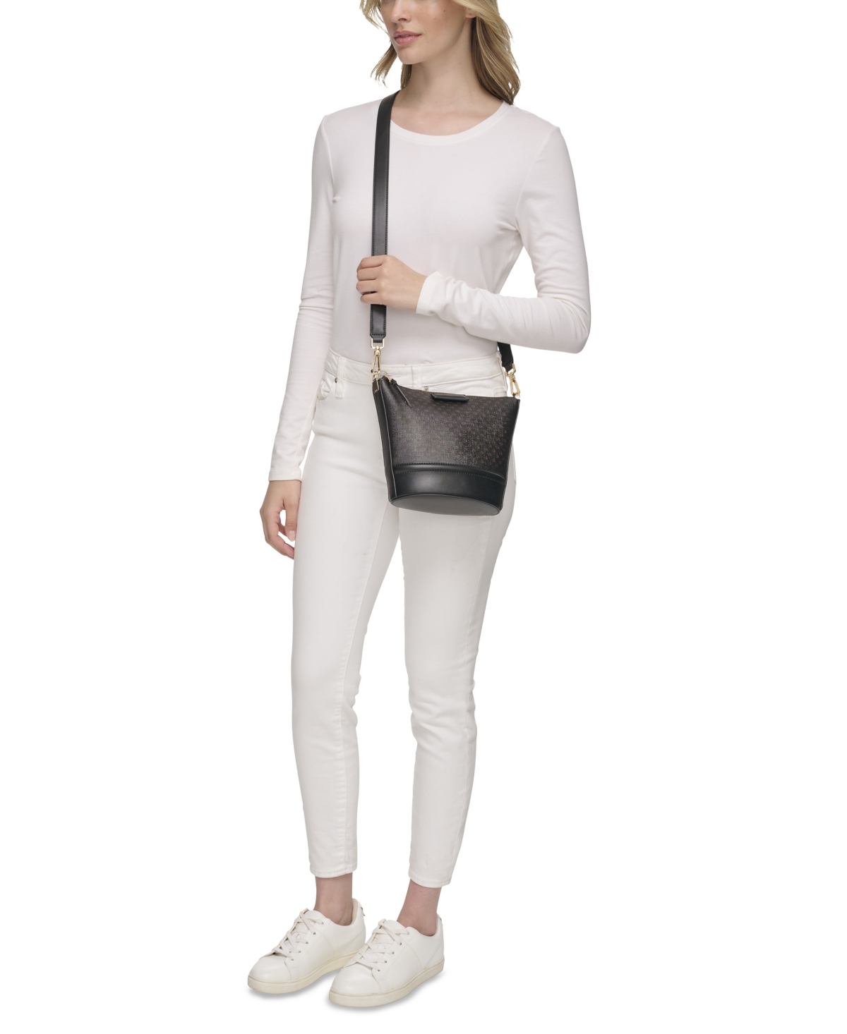 CALVIN KLEIN ASH SIGNATURE ADJUSTABLE TOP ZIPPER CROSSBODY 