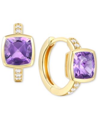 2-Pc. Set Garnet: (4-1/6 ct. t.w.) & Lab-Grown White Sapphire (1/20 ct. t.w.) Pendant Necklace & Matching Small Hoop Earrings in Gold-Plated Sterling Silver (Also in Blue Topaz, Lab-Grown Morganite, & Amethyst)