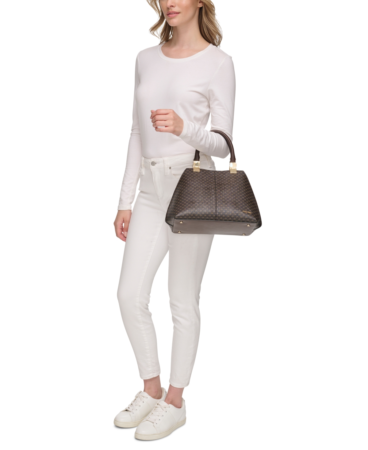 Calvin Klein Granite Signature Convertible Satchel With Magnetic Snap In Brown Khaki