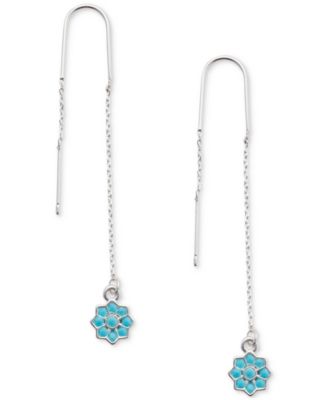 Lucky Brand - Gold-Tone Turquoise-Color Flower Threader Earrings