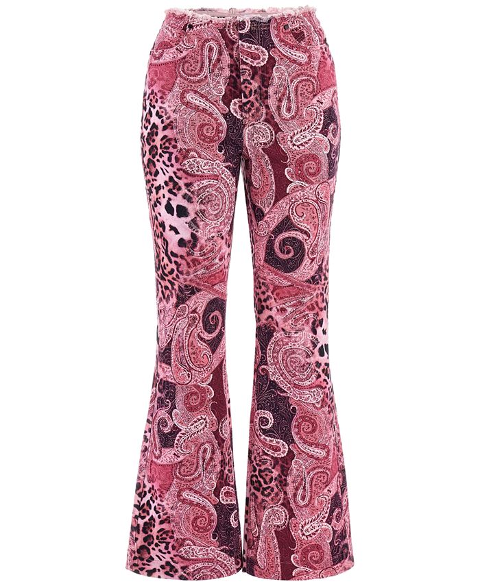 GUESS Women's Printed Pop 90s High-Rise Flare-Hem Jeans - Macy's
