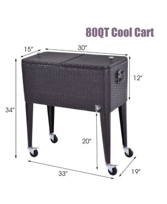 Outdoor Rattan 80QT Party Portable Rolling Cooler Cart Ice Beer