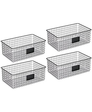 4ct mDesign Metal Wire Kitchen Organizer Basket Label Slot, 4 Pack, Matte Black