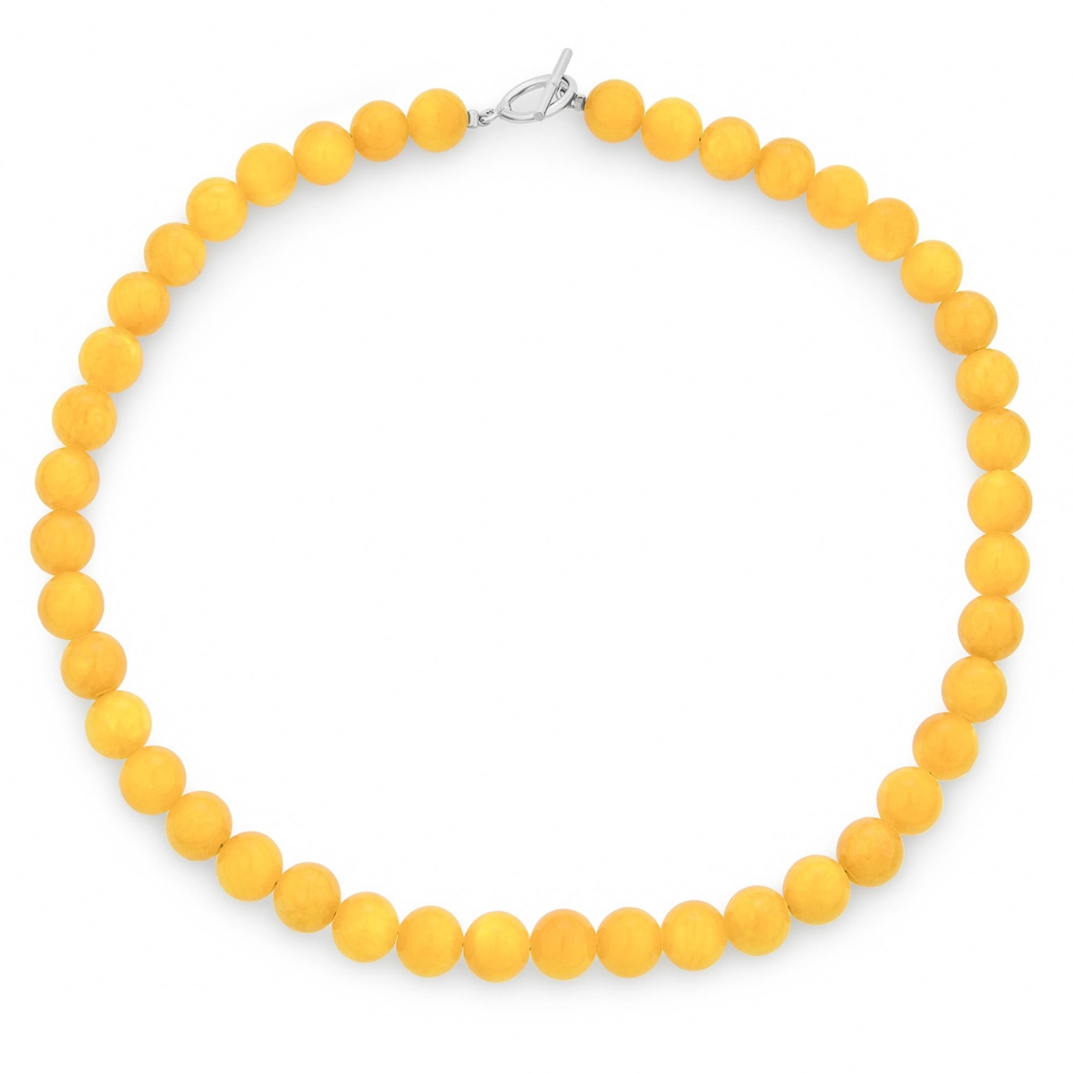 Bling Jewelry Plain Simple Smooth Classic Red Synthetic Calcite Round 10MM Bead Strand Necklace Silver Plated Clasp - Yellow jade