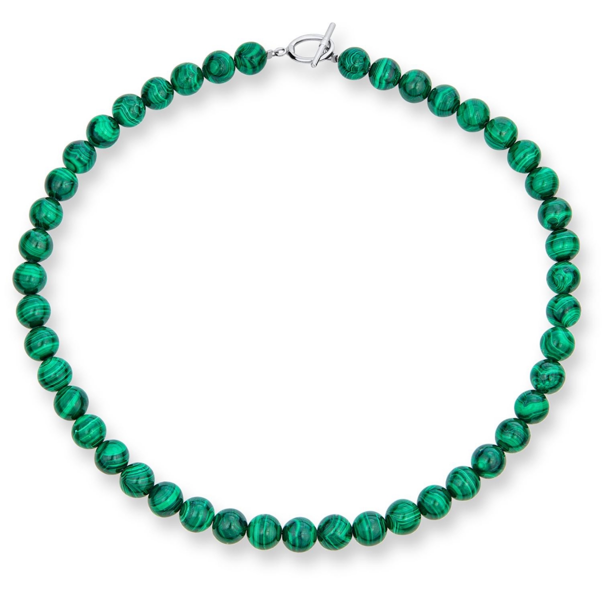 Bling Jewelry Plain Simple Smooth Classic Red Synthetic Calcite Round 10MM Bead Strand Necklace Silver Plated Clasp - Green malachite