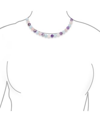 Plain Simple Mixed Amethyst Aquamarine and Natural Rose Quartz Matte Round 10MM Bead Strand Necklace Silver Plated Clasp