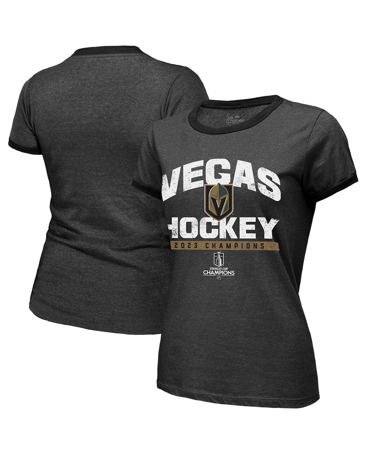 Majestic Women's  Threads Black Vegas Golden Knights 2023 Stanley Cup Champions Ringer Tri-blend T-sh