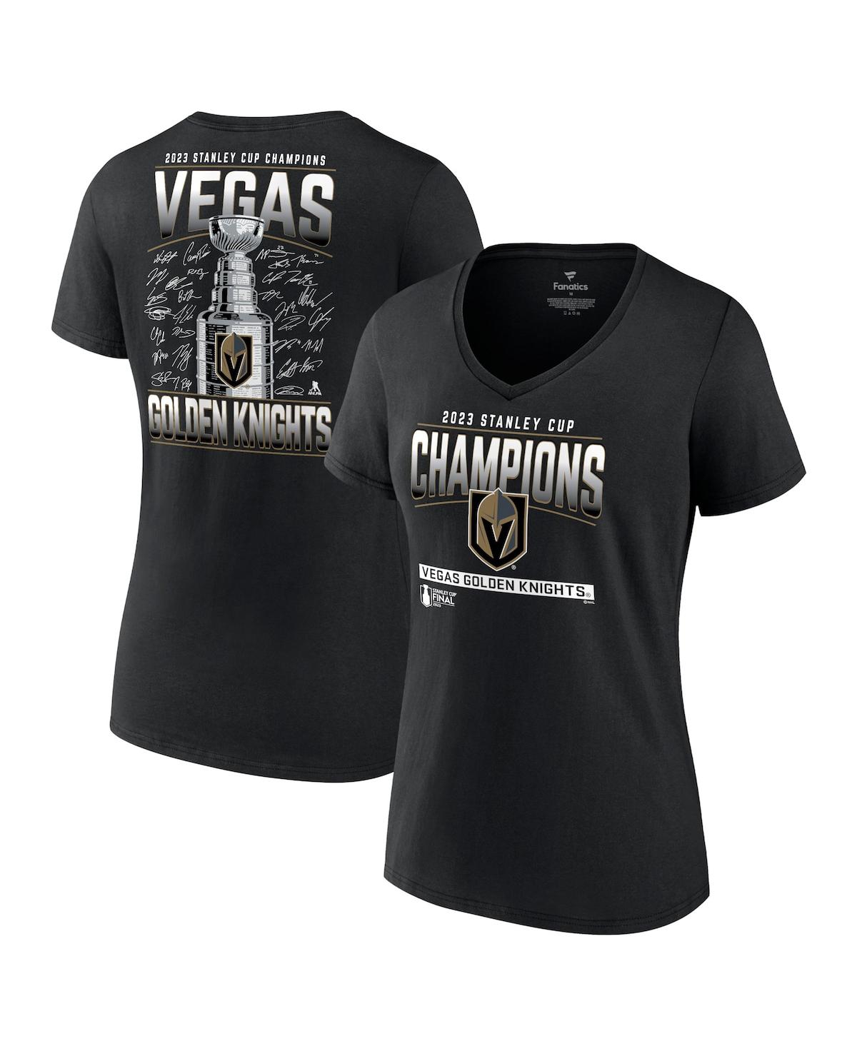 Fanatics Women's  Black Vegas Golden Knights 2023 Stanley Cup Champions Signature Roster V-neck T-shi