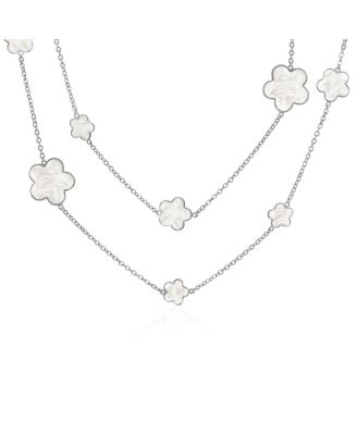 Large and Small Enamel Flower Station Chain Wrap Layer Clover Necklace Rose Gold Plated