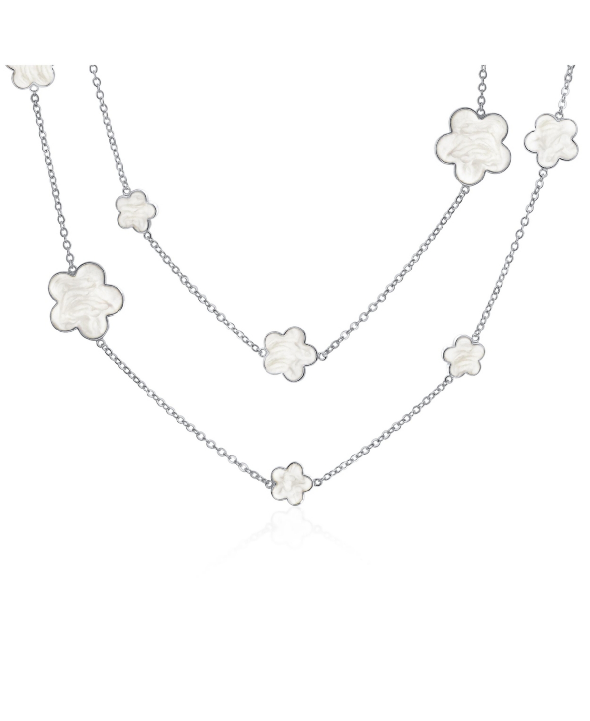 Bling Jewelry Fashion Off White Black Pink Enamel Flower Long Silver Tone Gold Plated Rose Gold Plated Station Chain Wrap Layer Clover Nec