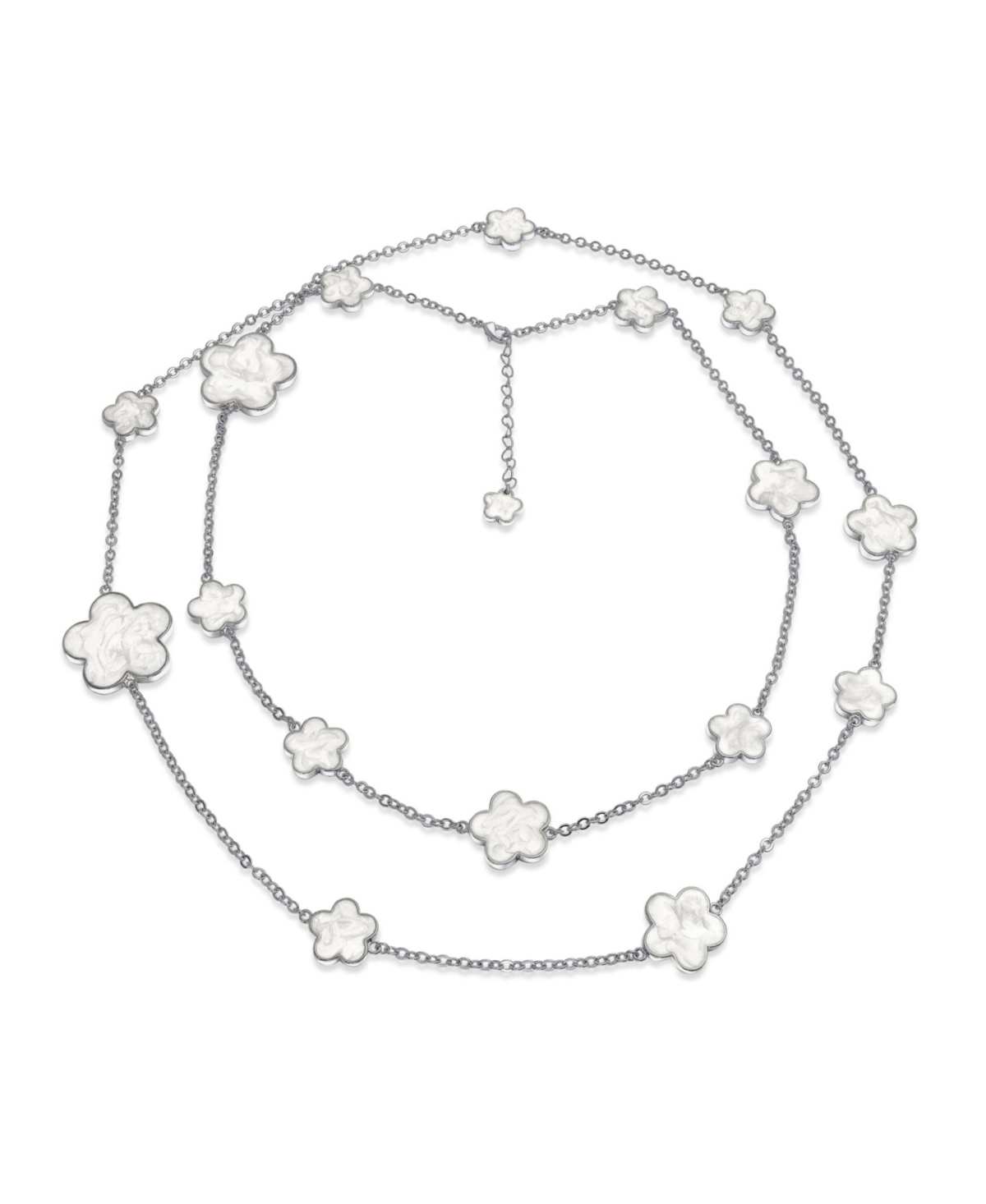 Bling Jewelry Fashion Off White Black Pink Enamel Flower Long Silver Tone Gold Plated Rose Gold Plated Station Chain Wrap Layer Clover Nec