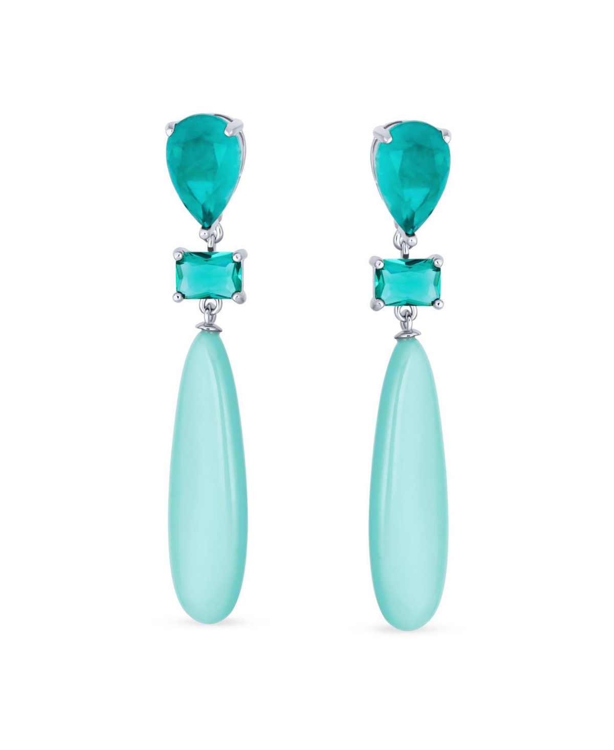 Bling Jewelry Linear Multi Color Black Onyx Blue Natural Turquoise Navy Sodalite Rose Quartz Chandelier Elongated Long Teardrop Dangling Earrings