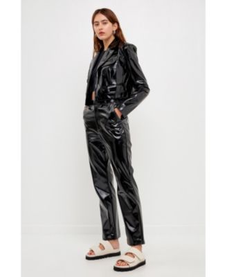 Women's Shiny Faux Leather Cropped Jacket