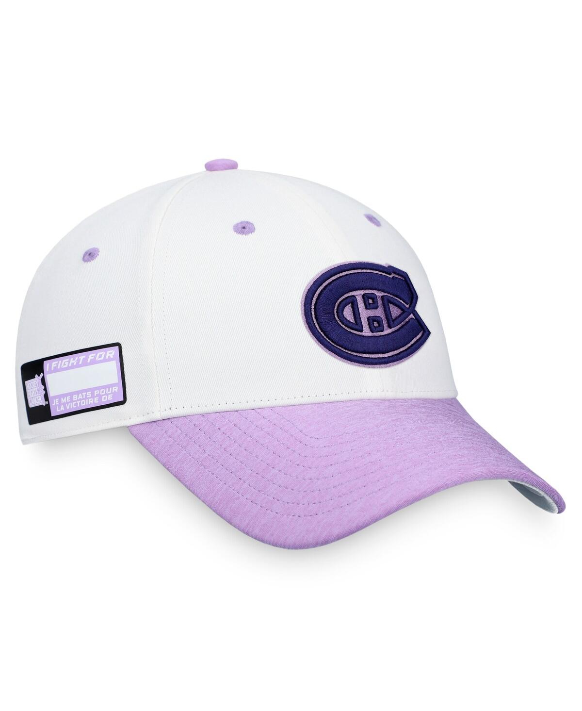 Fanatics Men's  White, Purple Montreal Canadiens 2022 Hockey Fights Cancer Authentic Pro Snapback Hat In White,purple