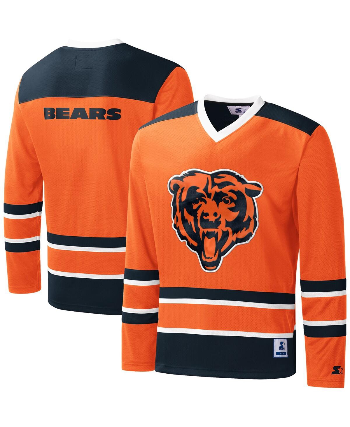 Shop Starter Men's  Orange Chicago Bears Cross-check V-neck Long Sleeve T-shirt