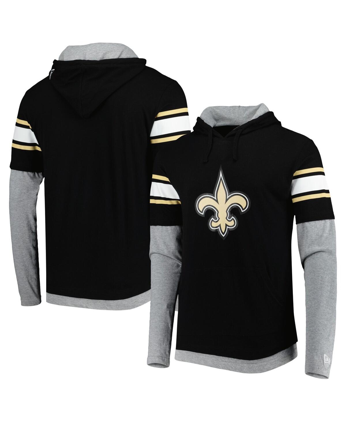 NEW ERA MEN'S NEW ERA BLACK NEW ORLEANS SAINTS LONG SLEEVE HOODIE T-SHIRT 