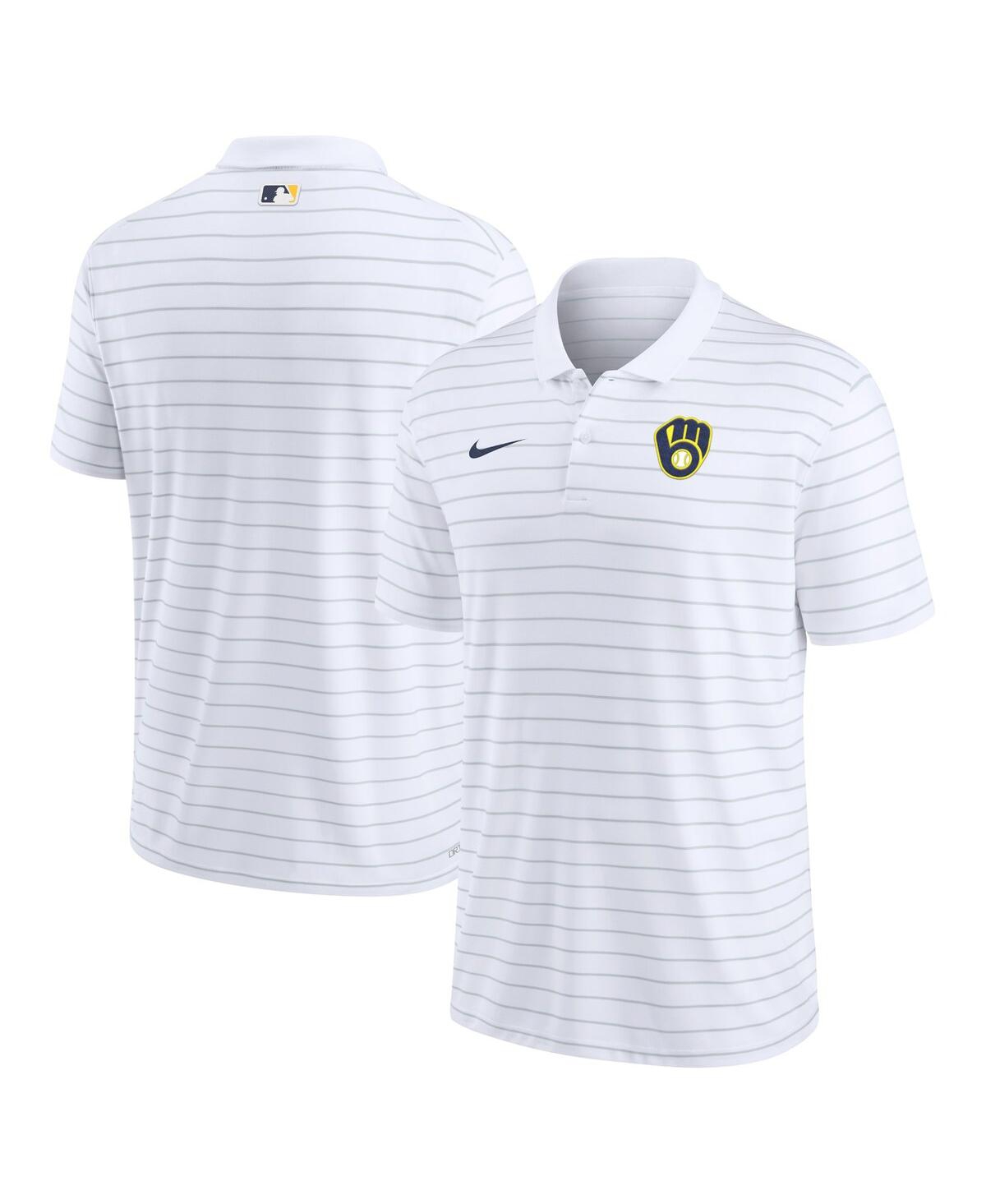 Nike Men's  White Milwaukee Brewers Authentic Collection Victory Striped Performance Polo Shirt