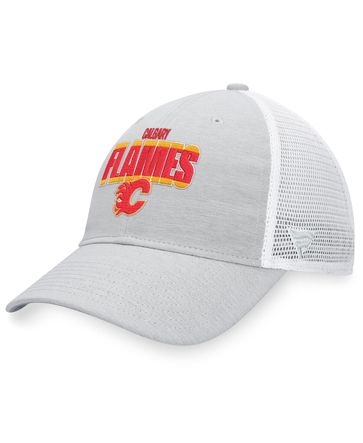 Fanatics Men's  Heather Gray, White Calgary Flames Team Trucker Snapback Hat In Heather Gray,white