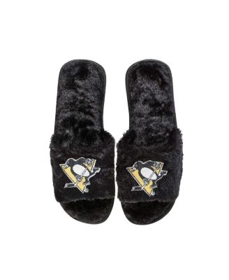 Women's Black Pittsburgh Penguins Rhinestone Fuzzy Slippers