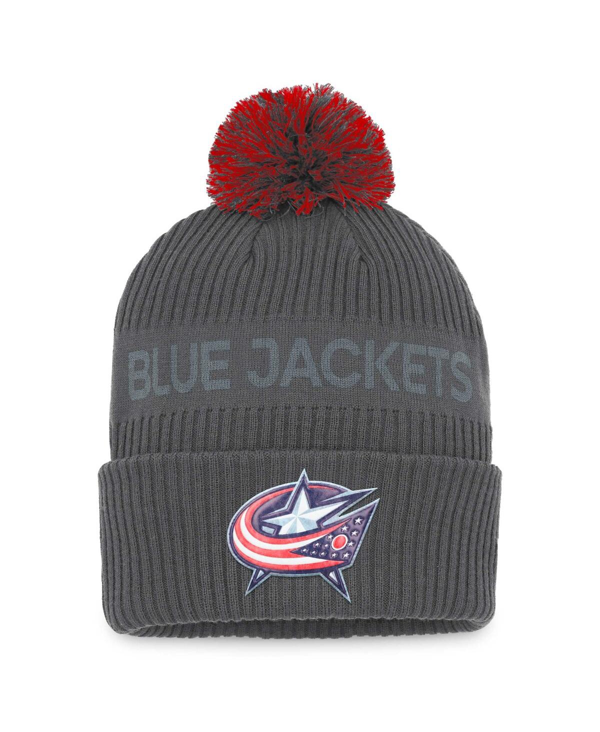 Shop Fanatics Men's  Charcoal Columbus Blue Jackets Authentic Pro Home Ice Cuffed Knit Hat With Pom