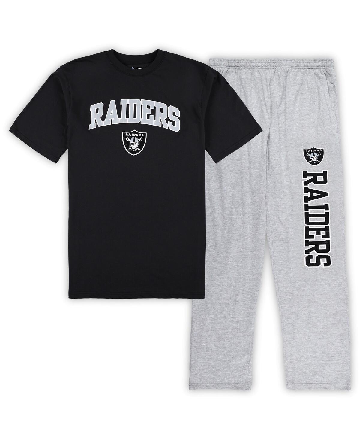 Shop Concepts Sport Men's  Black, Heather Gray Las Vegas Raiders Big And Tall T-shirt And Pajama Pants Sle In Black,heather Gray