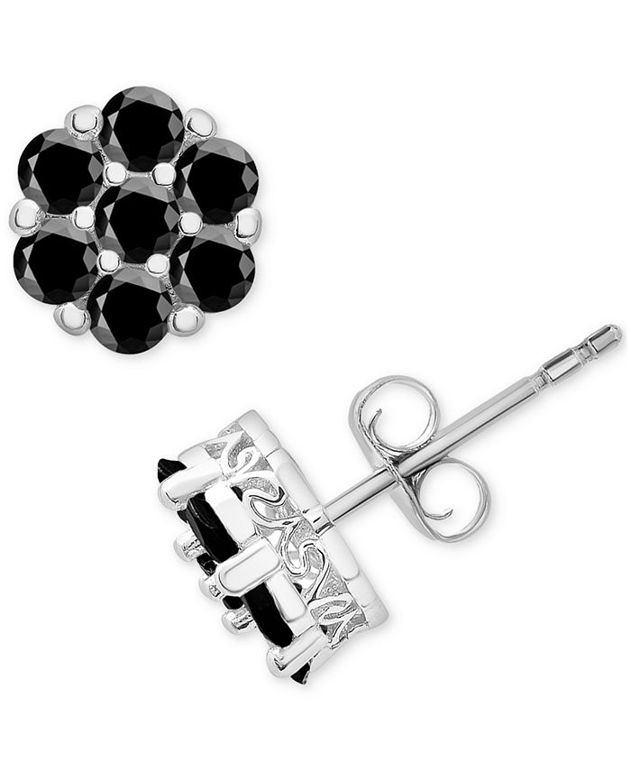 Macy's Onyx Flower Cluster Stud Earrings in Sterling Silver Macy's