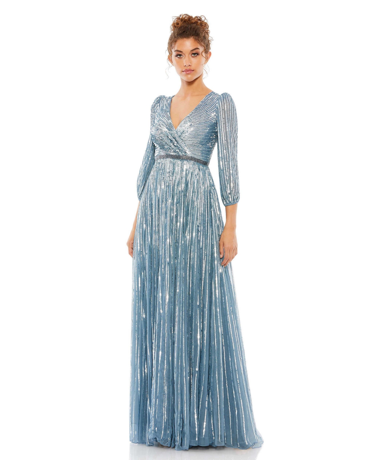 Mac Duggal Sequin Surplice A-line Gown In Slate Blue